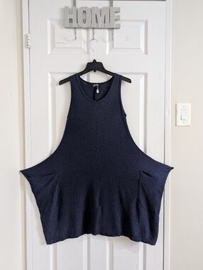 NWOT Ahimsa Blue Lagenlook Multi-Way Waffle Knit Architectural Boho Dress - S